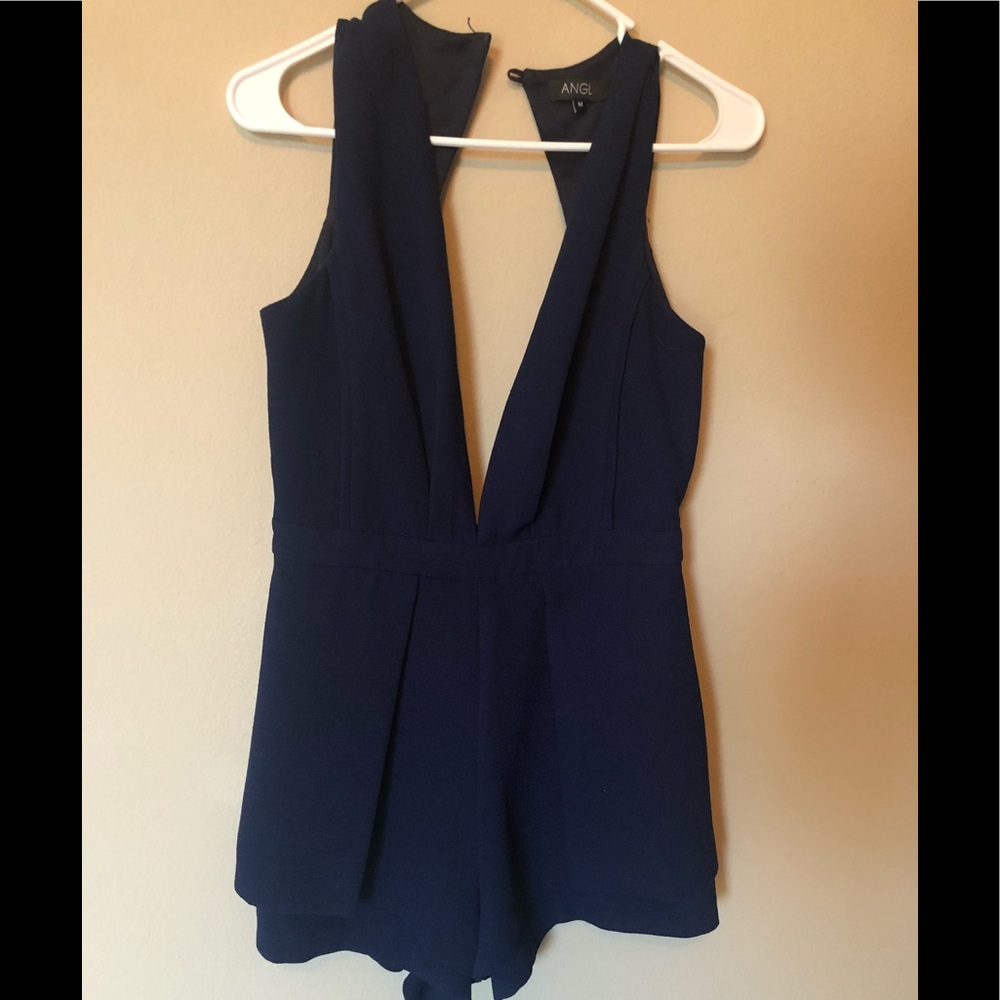 Blue open back romper